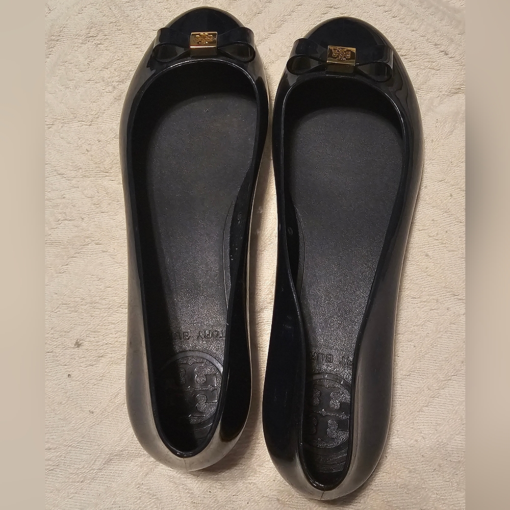 Tory Burch Navy Blue Jelly Flats with Bow GUC - Picture 14 of 14